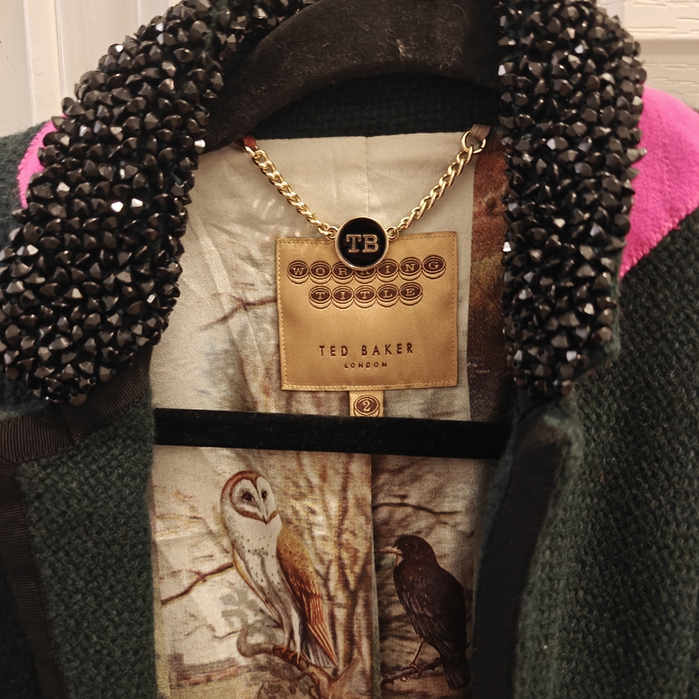 Ted Baker Black Blazer with Pink Accent and Beaded Collar - Picture 2 of 3